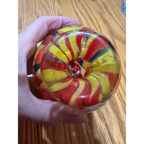 Handblown Art Glass Suncatcher Friendship Ball Multi-color Pedestal Foot - Picture 3 of 7